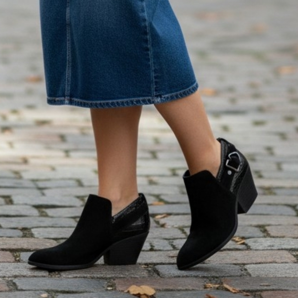 Michael by Michael Shannon Faux Suede Black Boots Lulie Ankle Booties Buckle New